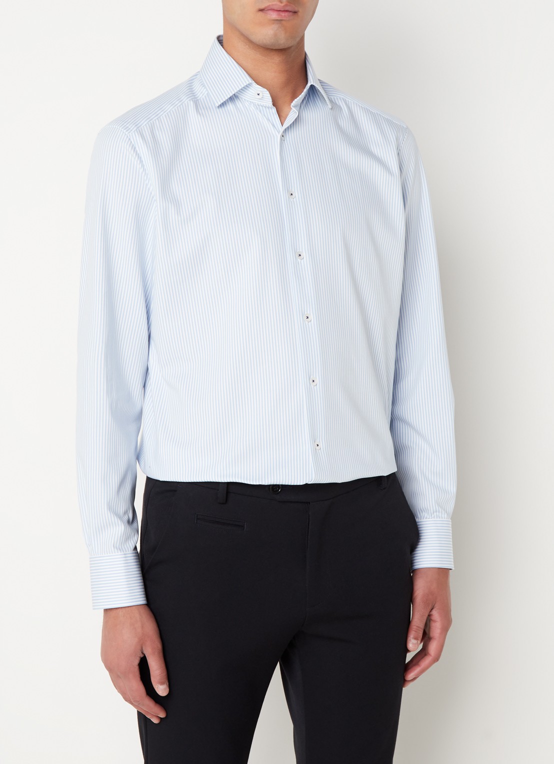 Olymp Regular fit overhemd van jersey - detail indigo