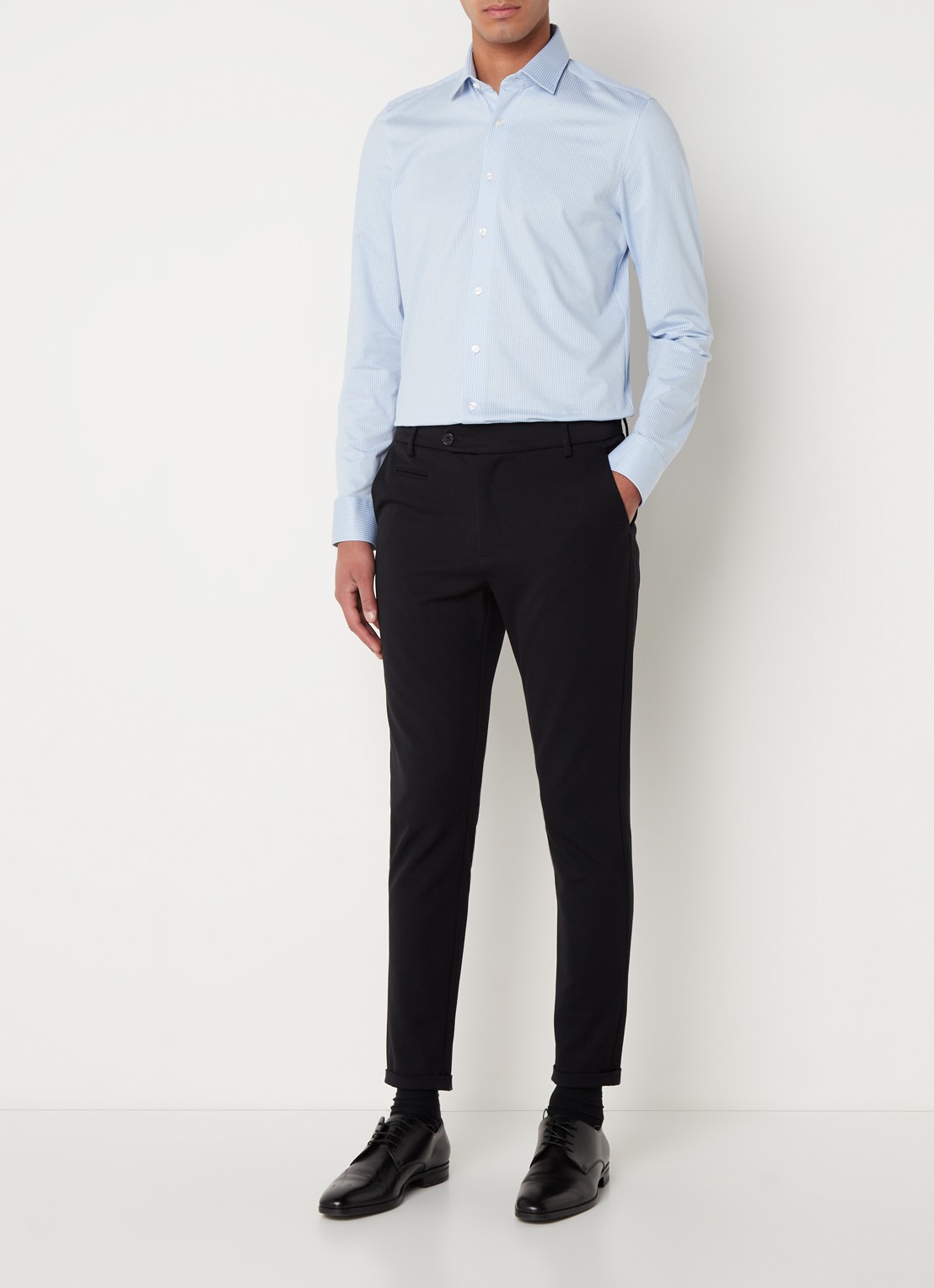 Olymp Regular fit overhemd van jersey - voorkant 3 royalblauw