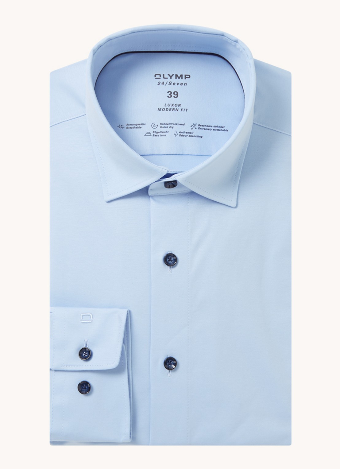 Olymp Regular fit overhemd van jersey - voorkant 3 lichtblauw
