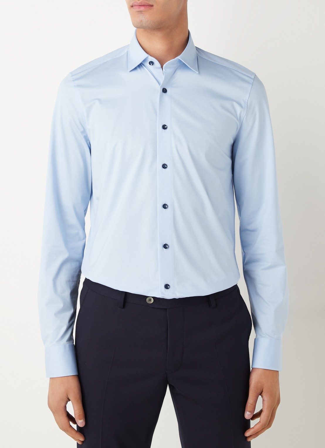 Olymp Regular fit overhemd van jersey - detail lichtblauw