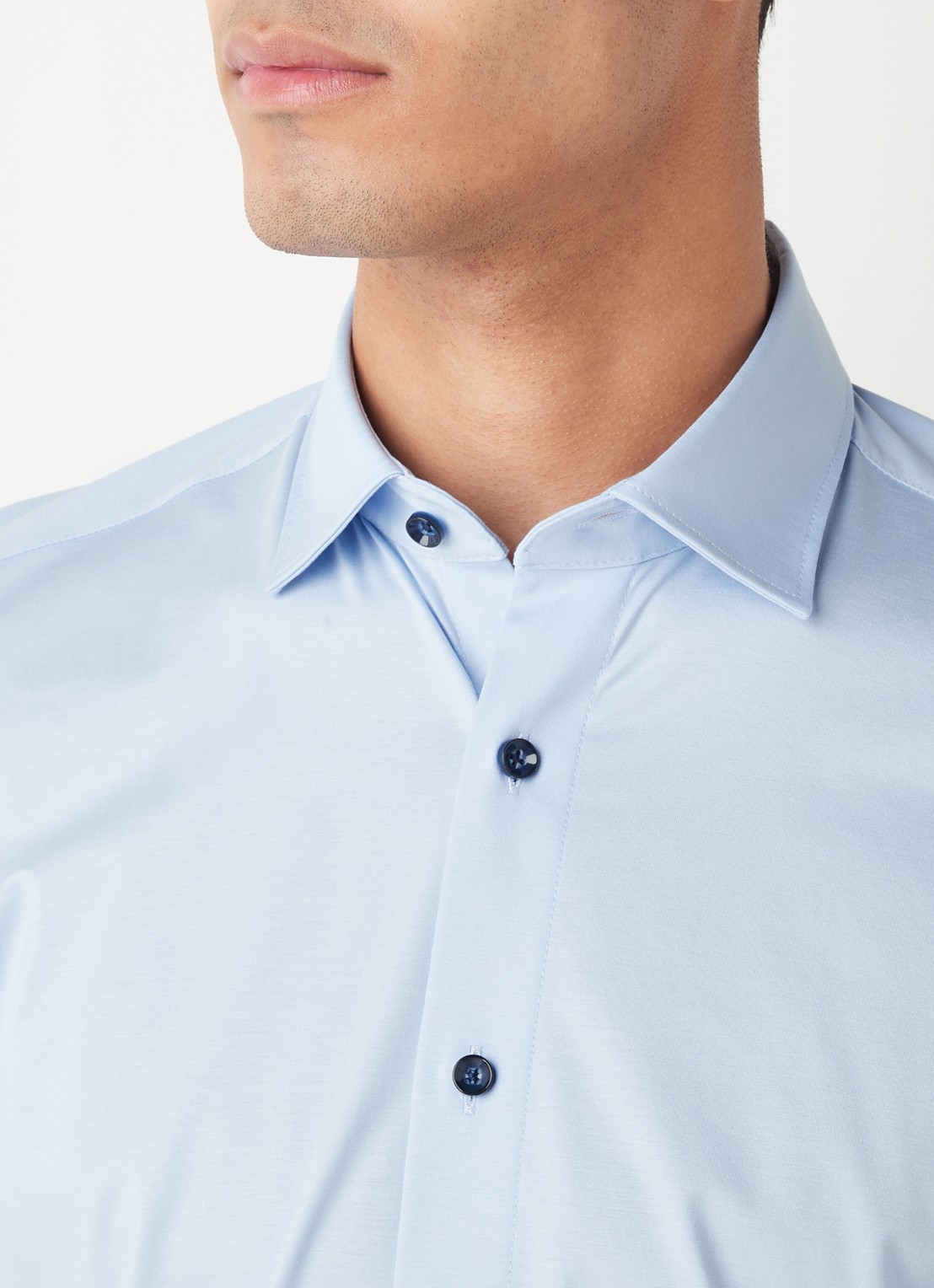 Olymp Regular fit overhemd van jersey - detail 2 lichtblauw