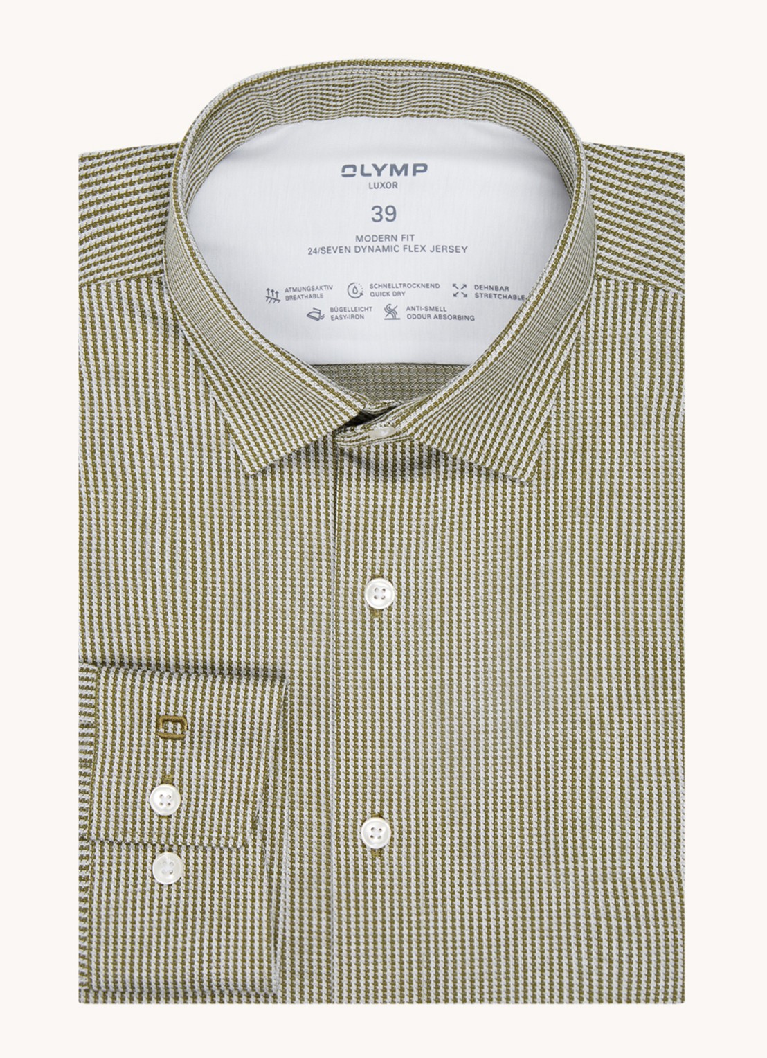 Olymp Regular fit overhemd van jersey - voorkant 4 mosgroen