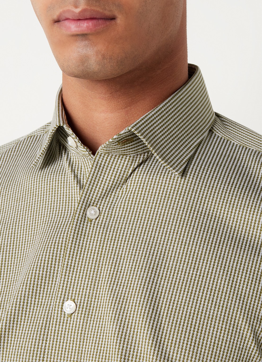 Olymp Regular fit overhemd van jersey - detail 2 mosgroen
