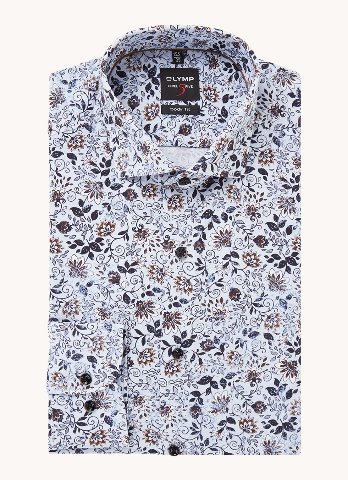 Olymp Slim fit overhemd met bloemenprint - voorkant blauw