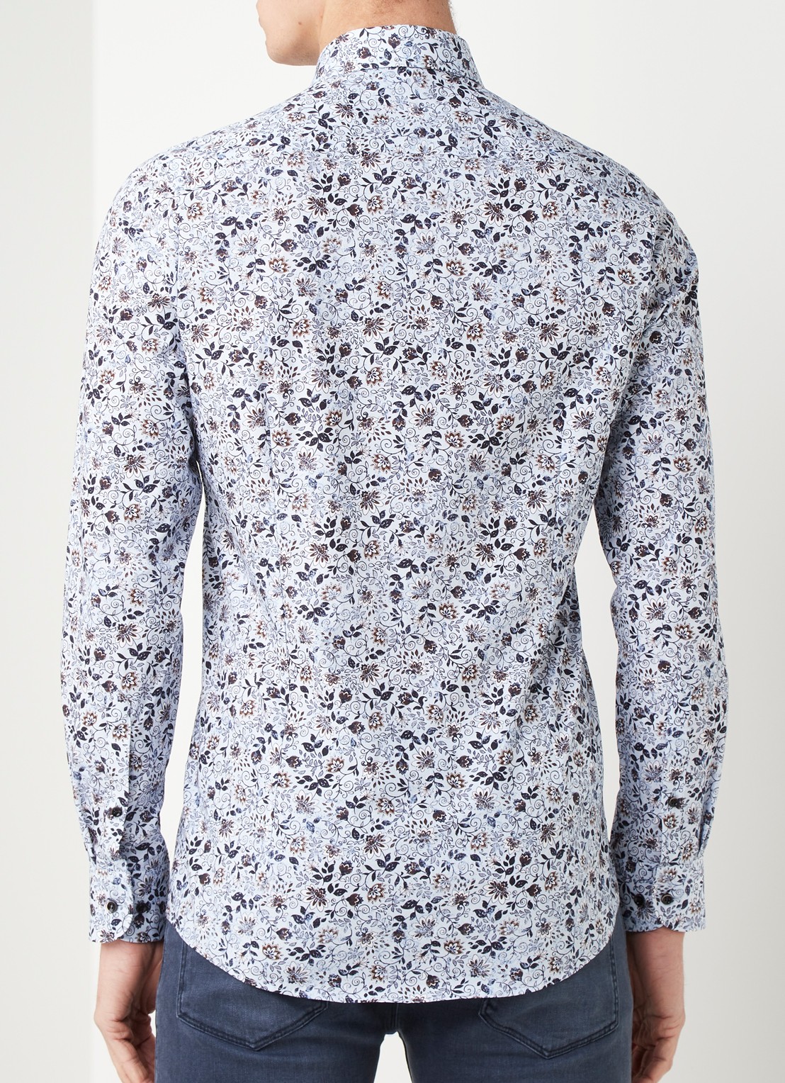 Olymp Slim fit overhemd met bloemenprint - achterkant 5 blauw