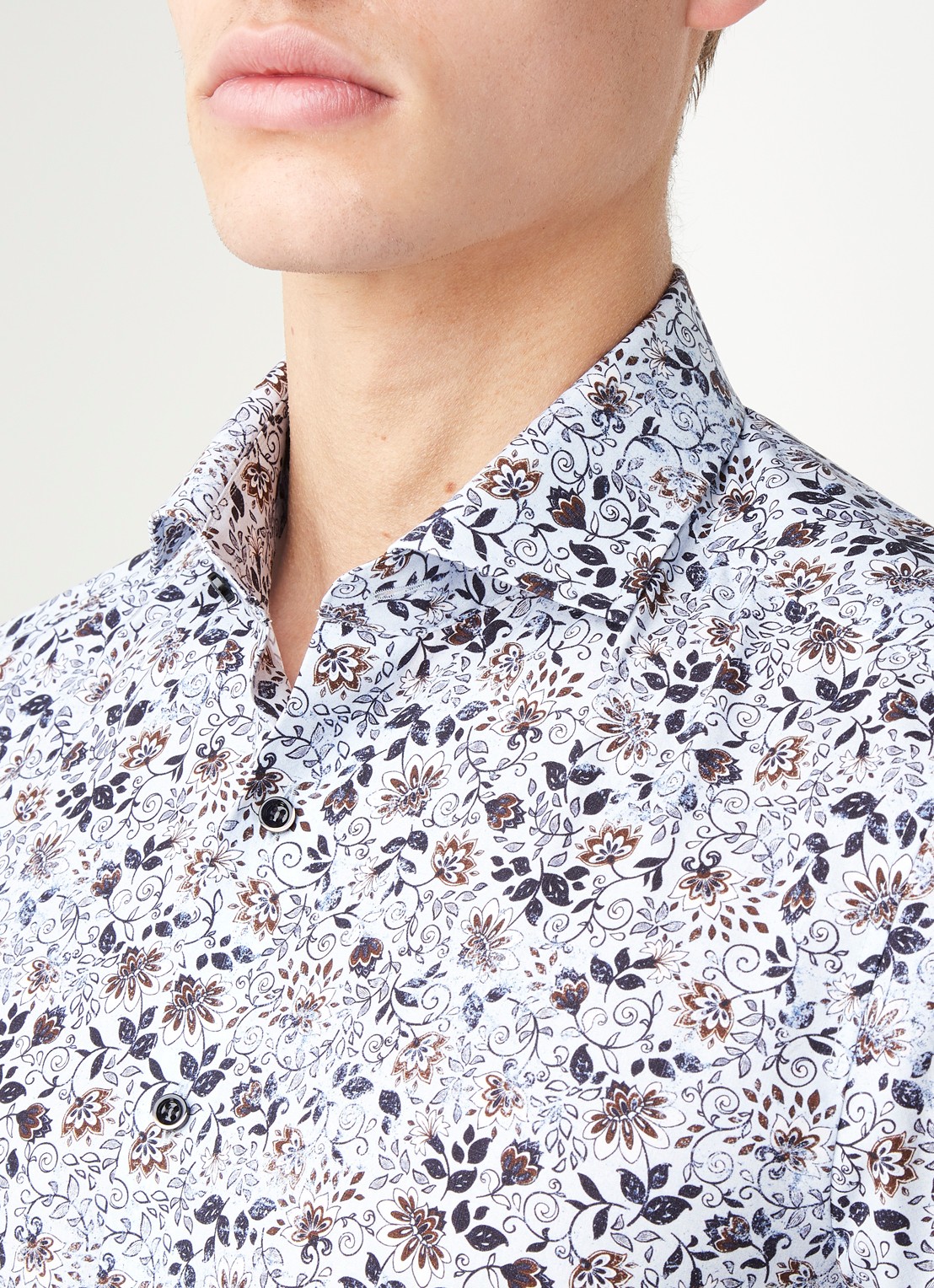 Olymp Slim fit overhemd met bloemenprint - detail 4 blauw