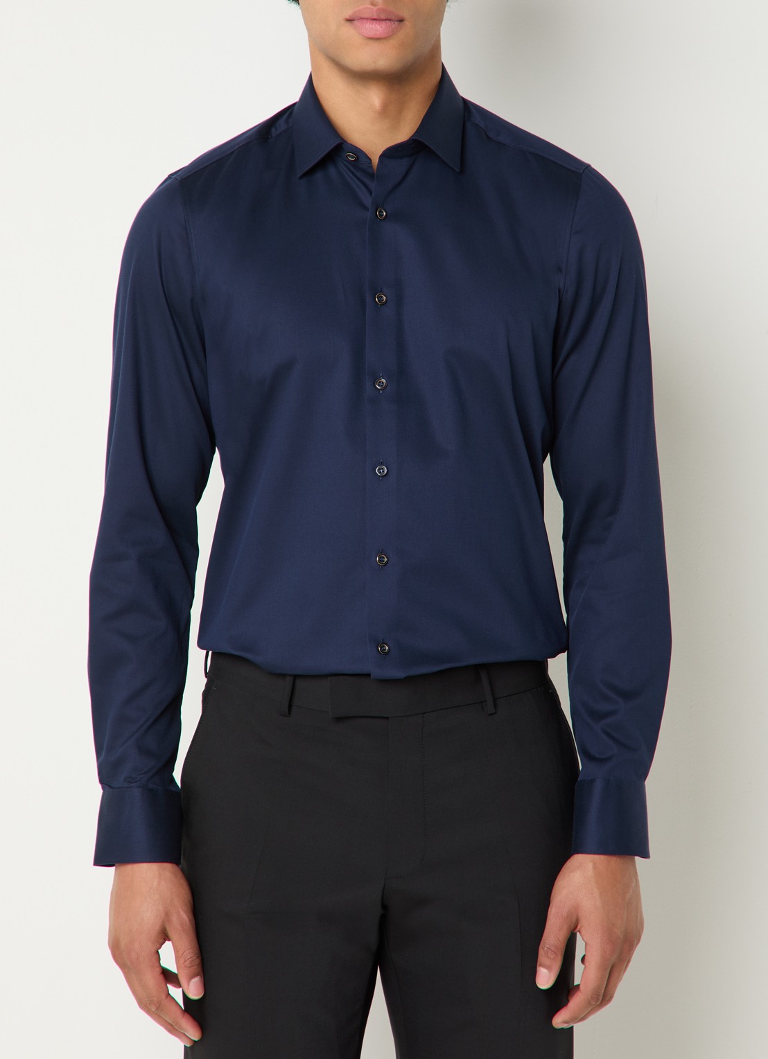 Olymp Slim fit overhemd met kent kraag - detail 3 donkerblauw