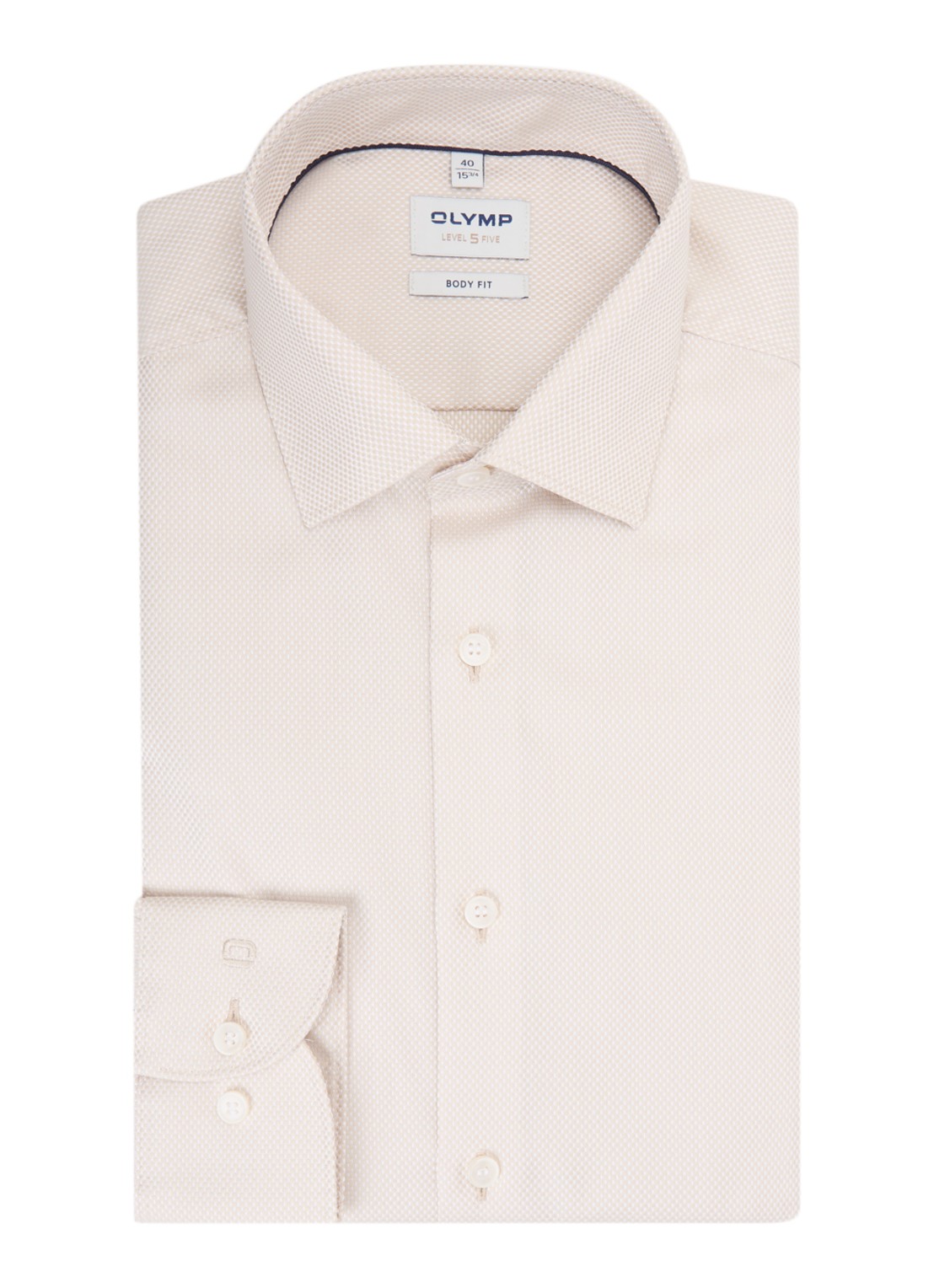 Olymp Slim fit overhemd met microdessin - voorkant 2 beige