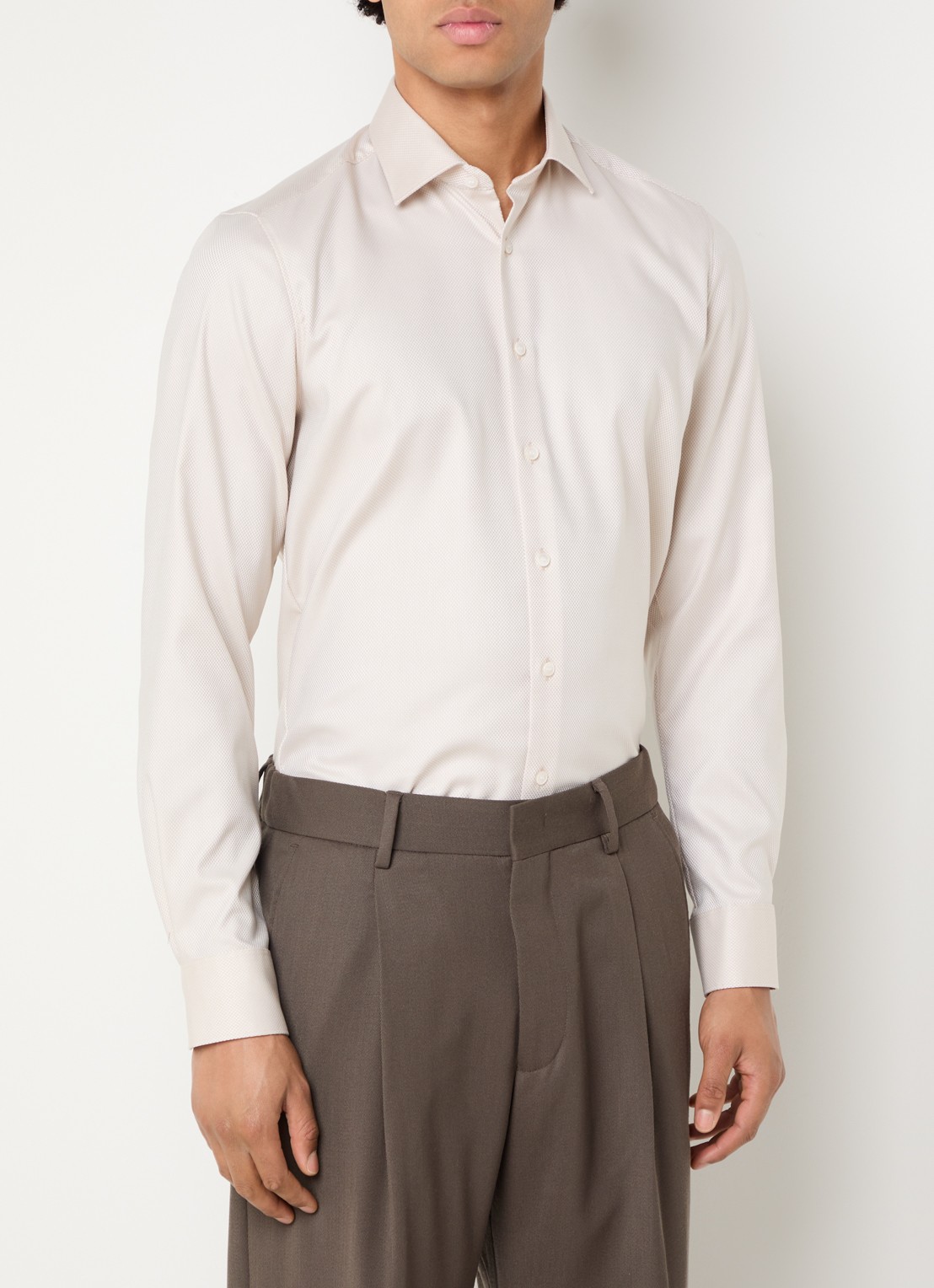 Olymp Slim fit overhemd met microdessin - detail 4 beige