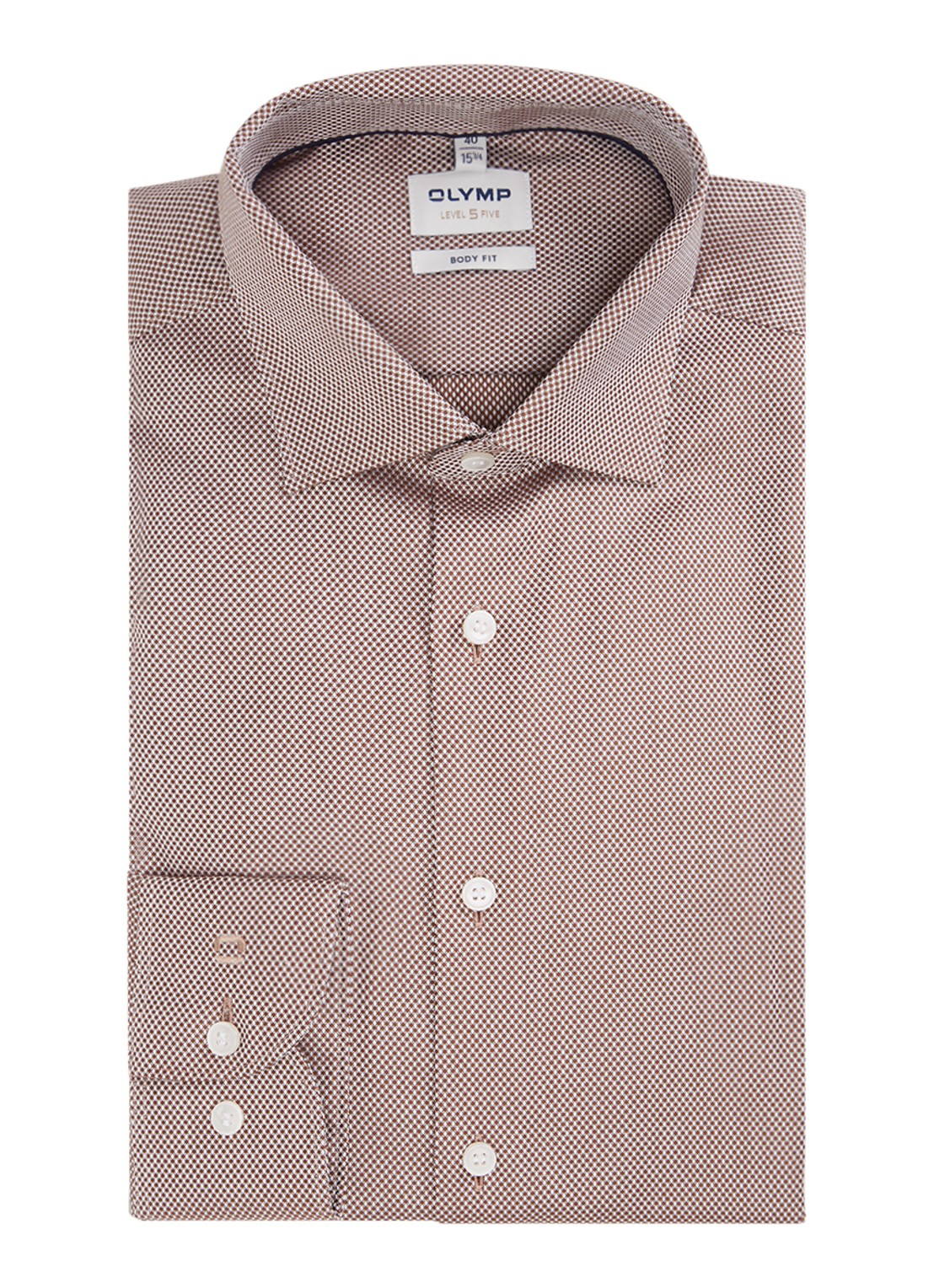 Olymp Slim fit overhemd met microdessin - voorkant 2 bruin