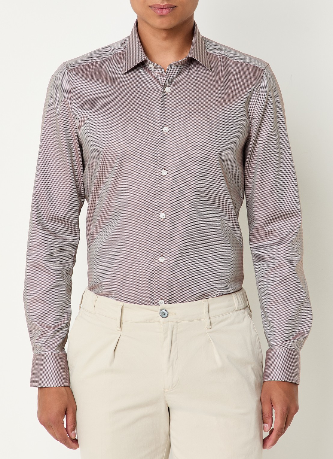 Olymp Slim fit overhemd met microdessin - detail 4 bruin