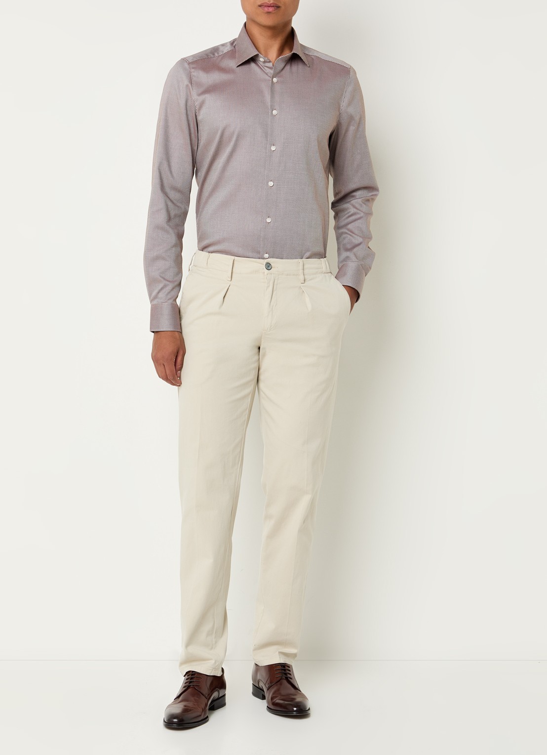 Olymp Slim fit overhemd met microdessin - voorkant 3 bruin