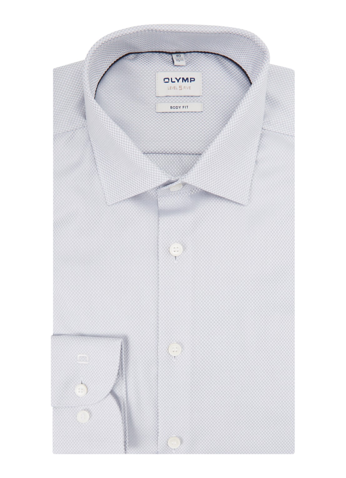 Olymp Slim fit overhemd met microdessin - voorkant lichtgrijs