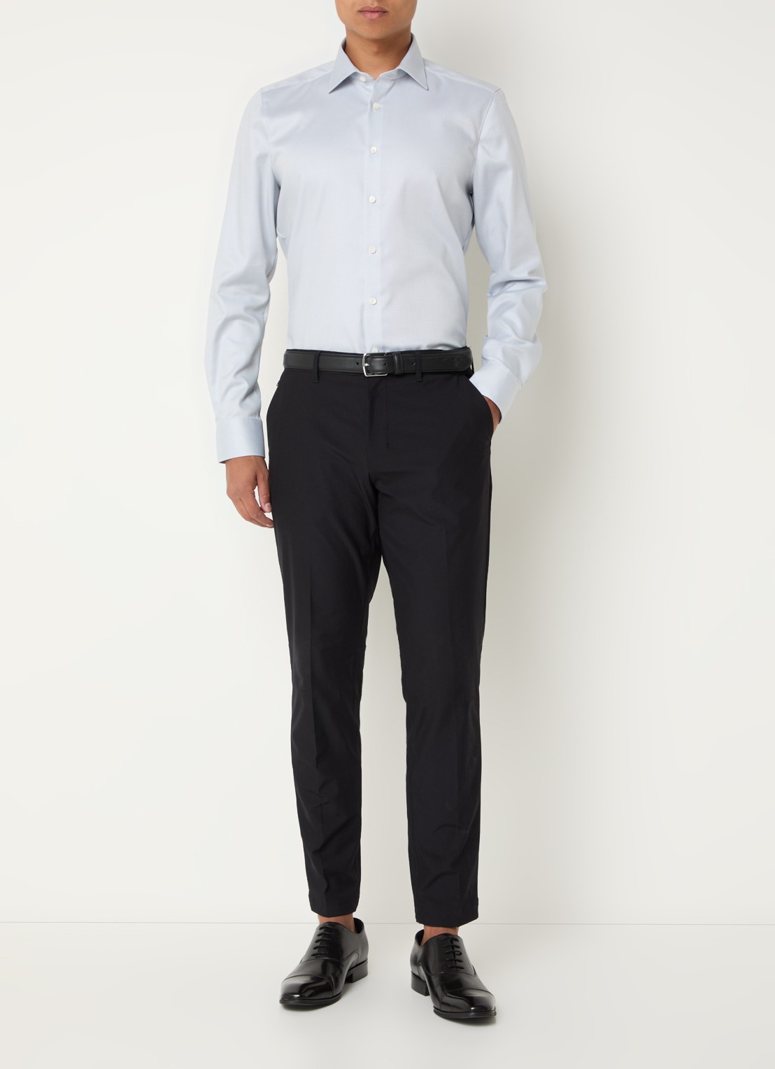 Olymp Slim fit overhemd met microdessin - voorkant 2 lichtgrijs