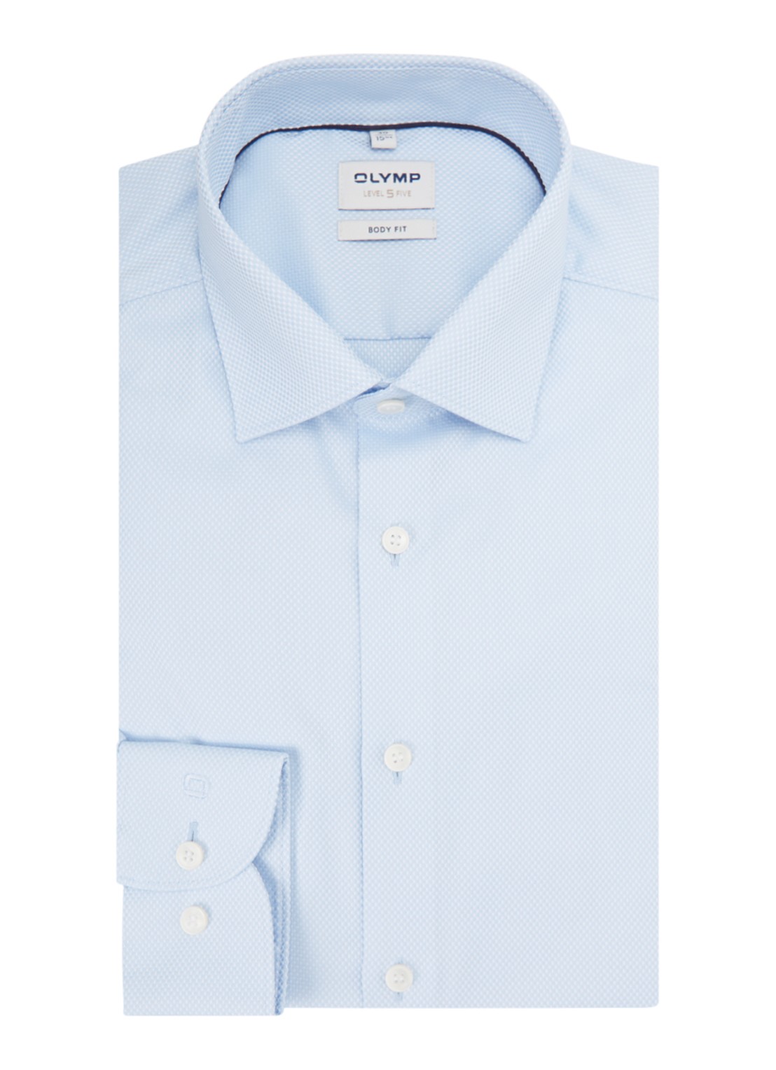 Olymp Slim fit overhemd met microdessin - voorkant 4 lichtblauw