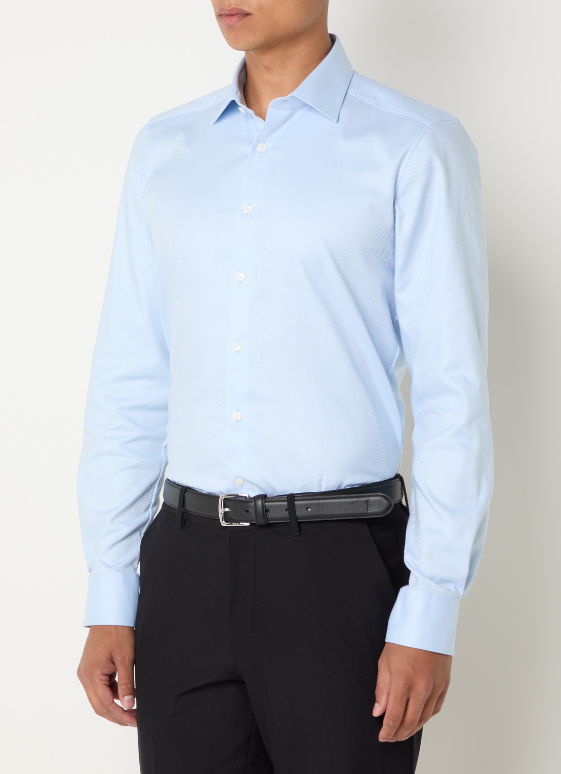 Olymp Slim fit overhemd met microdessin - detail 2 lichtblauw