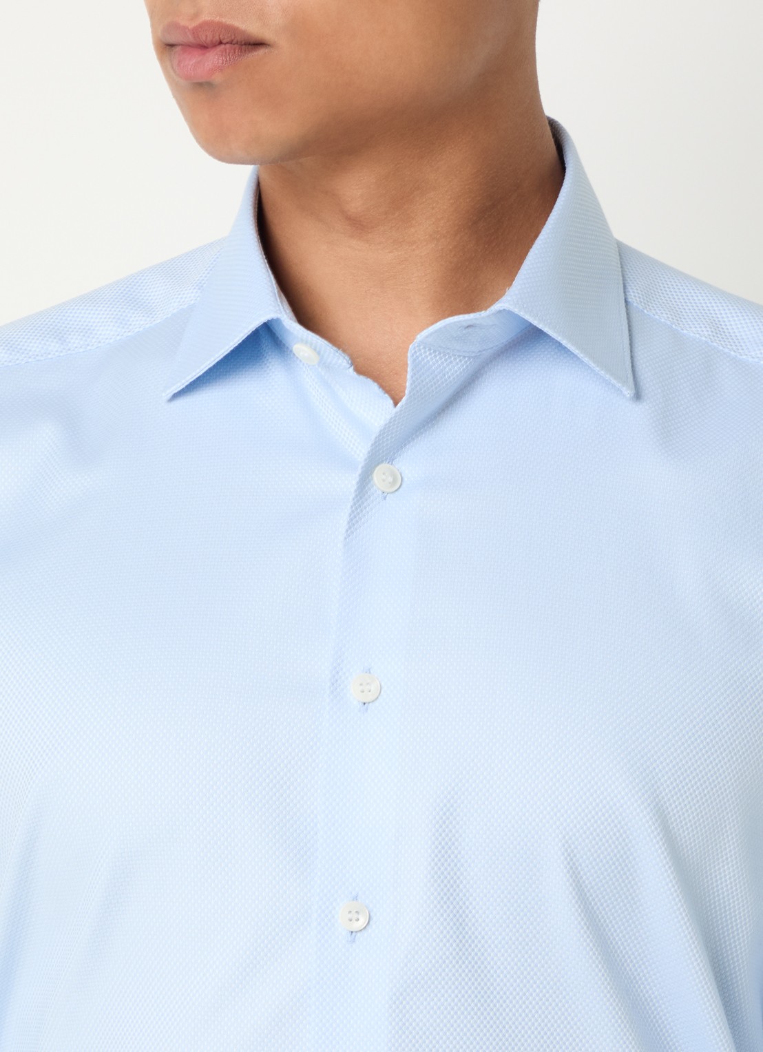 Olymp Slim fit overhemd met microdessin - detail 3 lichtblauw