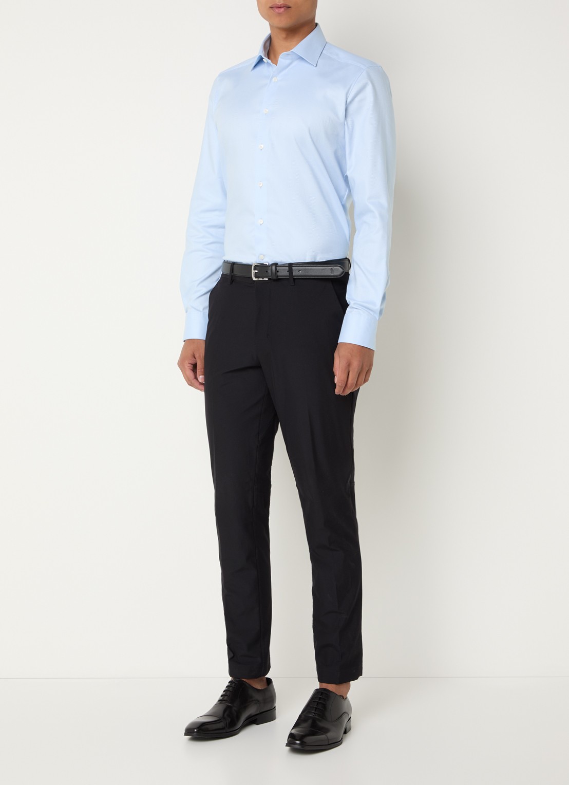 Olymp Slim fit overhemd met microdessin - voorkant 5 lichtblauw