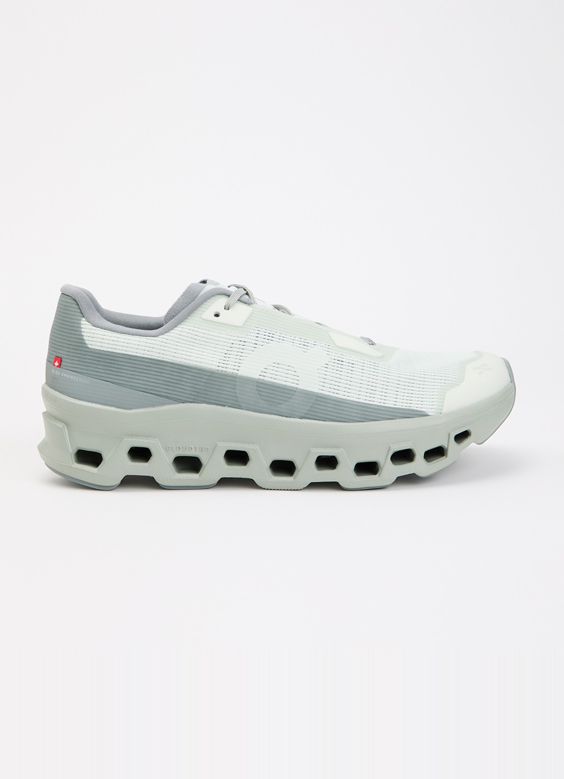 On Cloudmonster 1 hardloopschoen van mesh met logo  - voorkant lichtgrijs