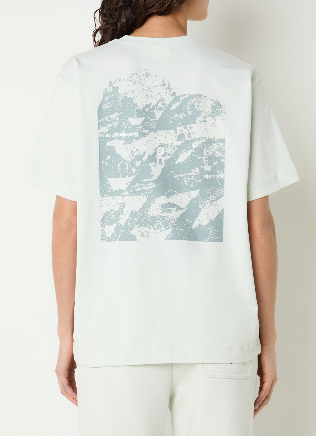 On Club Collective T-shirt met logo- en backprint - detail lichtgroen