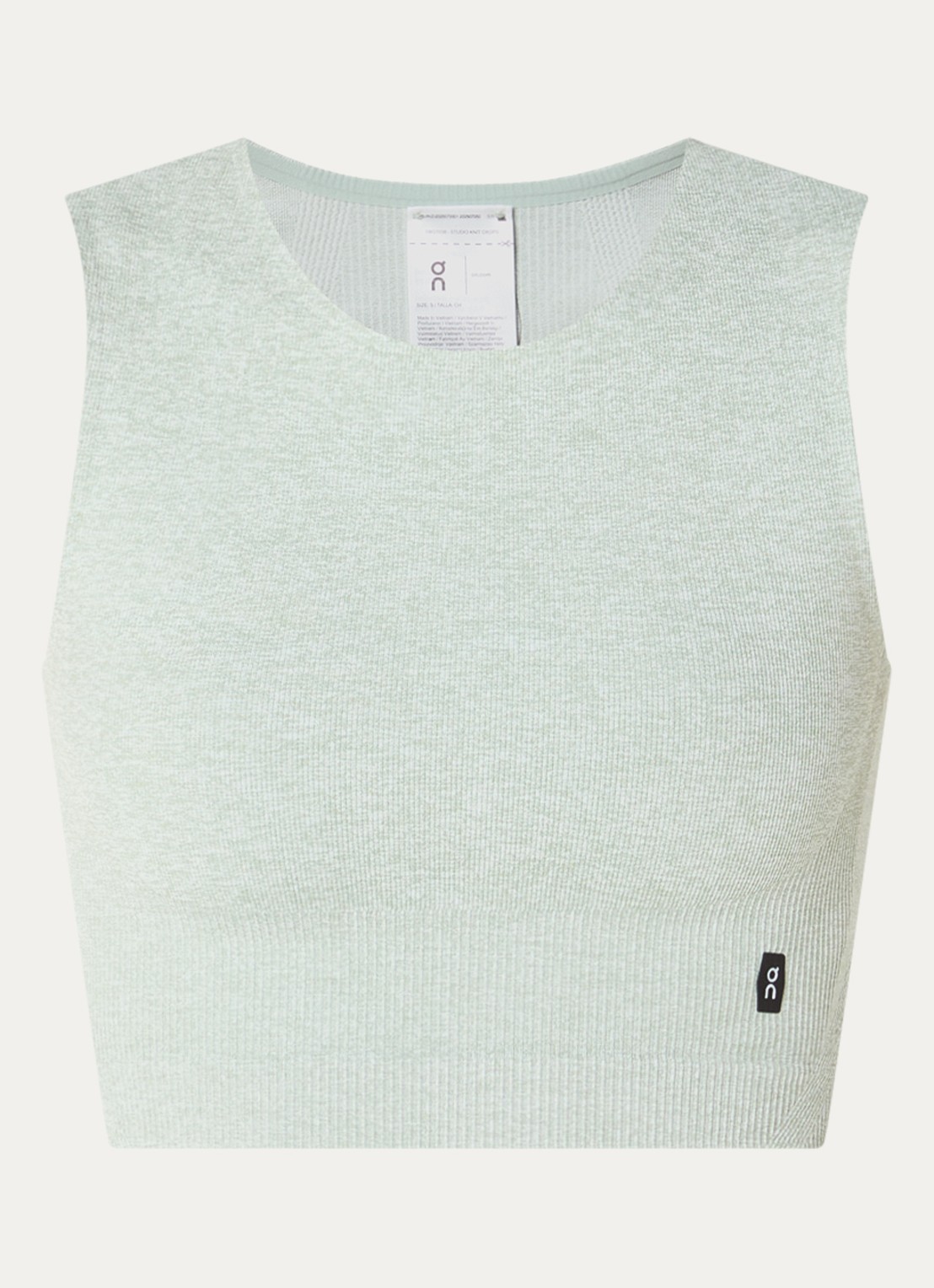 On Studio fijngebreide crop top met logo - voorkant gebroken wit