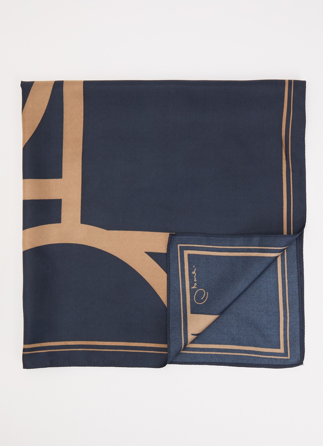 OPUS Aditha sjaal met print 60 x 60 cm - voorkant donkerblauw