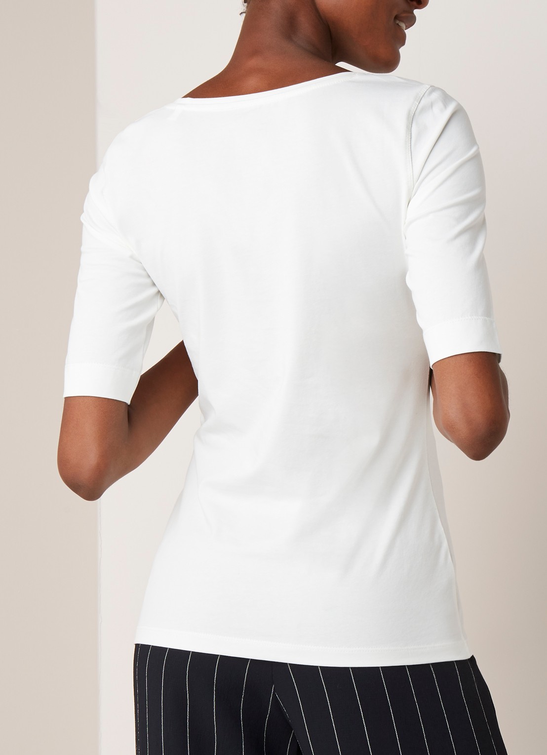 OPUS Daily basic T-shirt van katoen met ronde hals - achterkant 3 ivoor