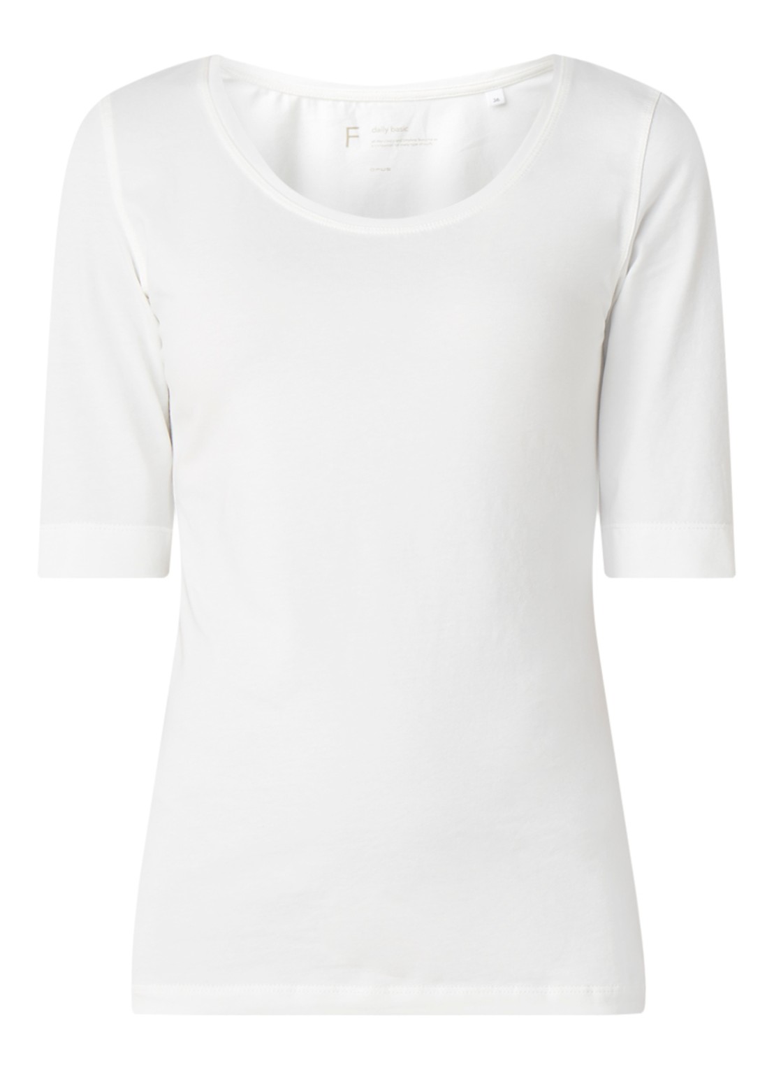 OPUS Daily basic T-shirt van katoen met ronde hals - voorkant ivoor