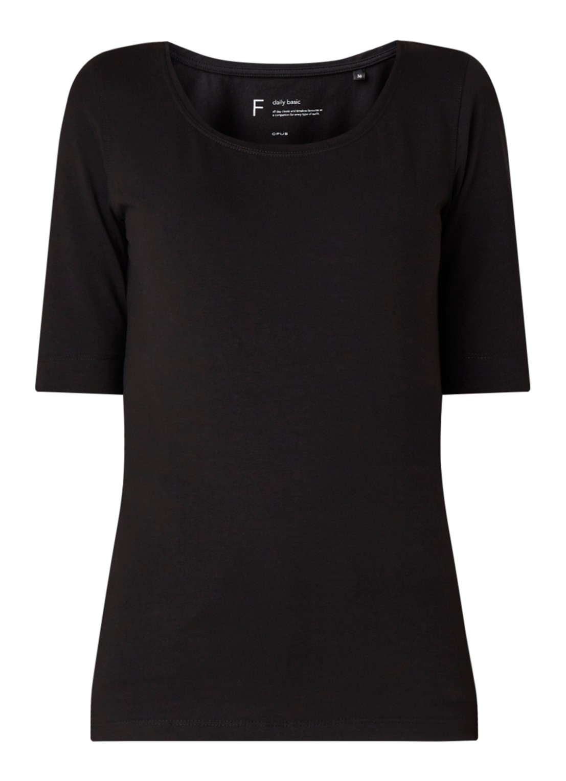 OPUS Daily basic T-shirt van katoen met ronde hals - voorkant zwart