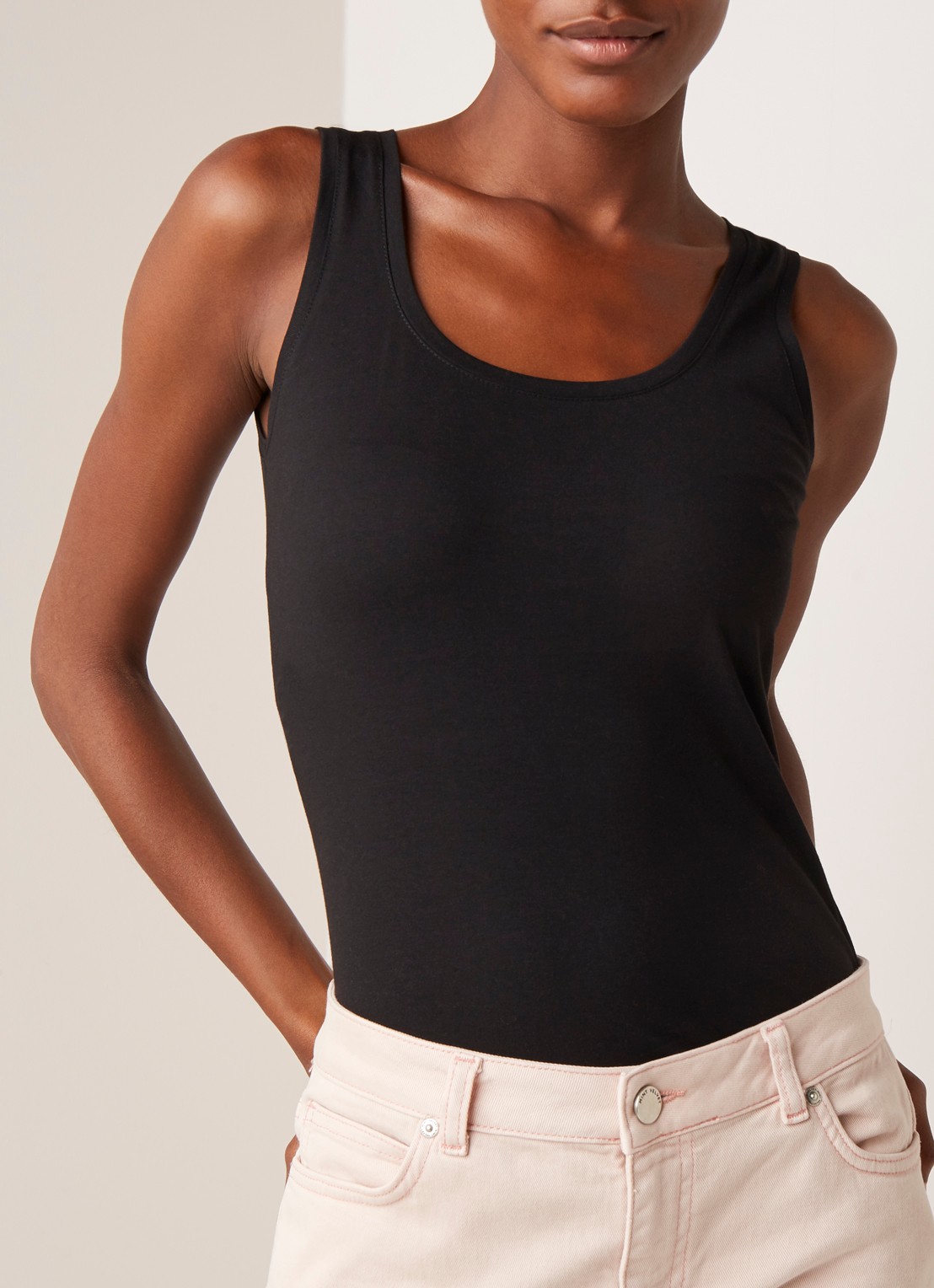 OPUS Daily tanktop van katoen met ronde hals - detail zwart