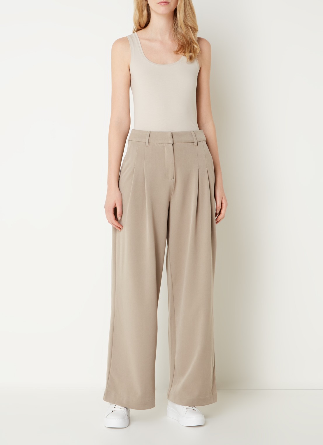 OPUS Daily tanktop van katoen met ronde hals - voorkant 3 beige