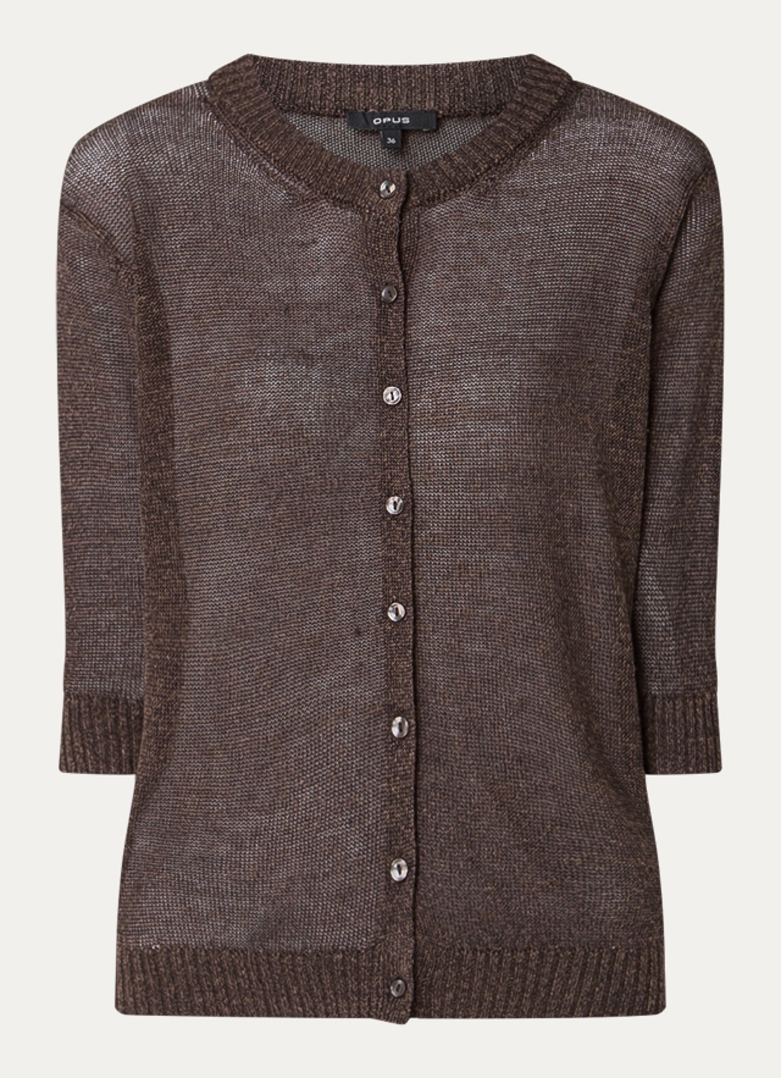 OPUS Datina grofgebreid vest in linnenblend - voorkant 2 donkerbruin