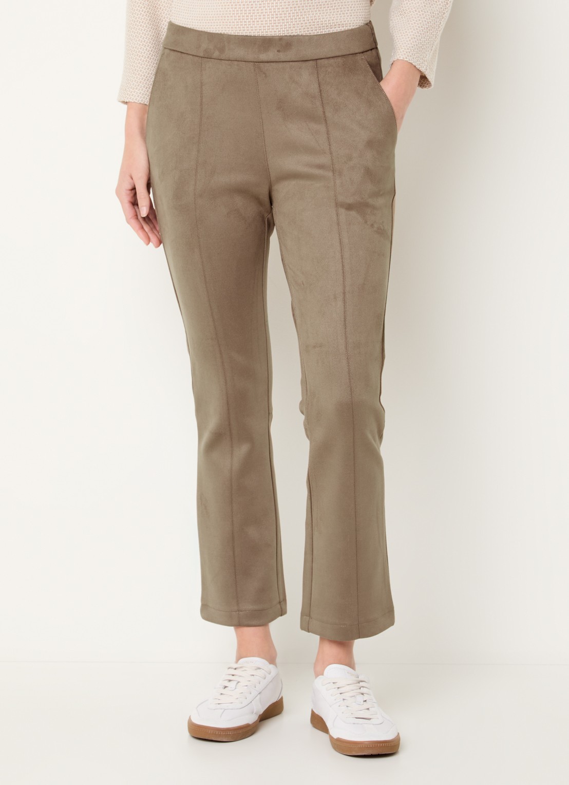 OPUS Elvina high waist slim fit van suèdine - detail 3 lichtbruin