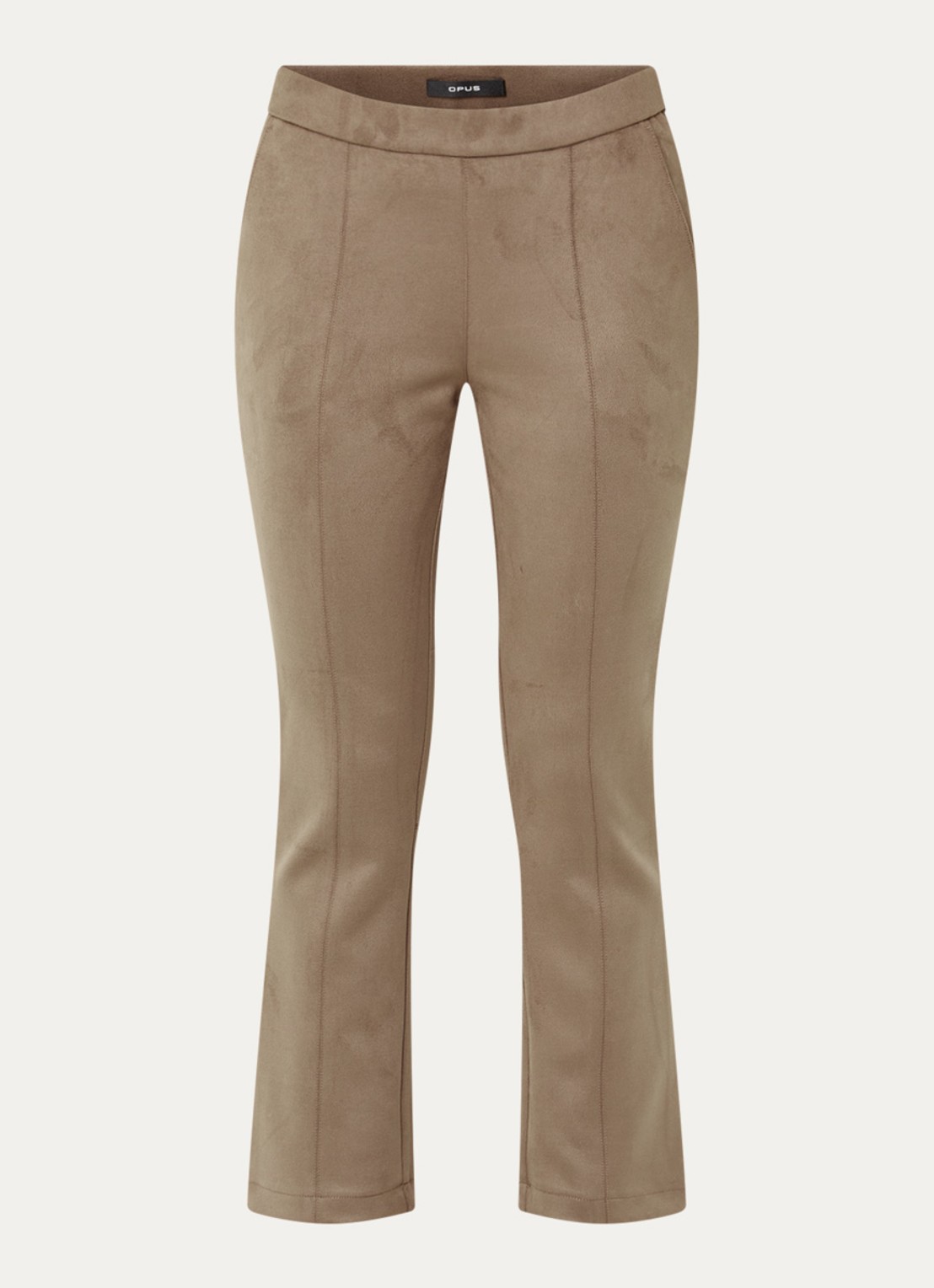 OPUS Elvina high waist slim fit van suèdine - voorkant lichtbruin