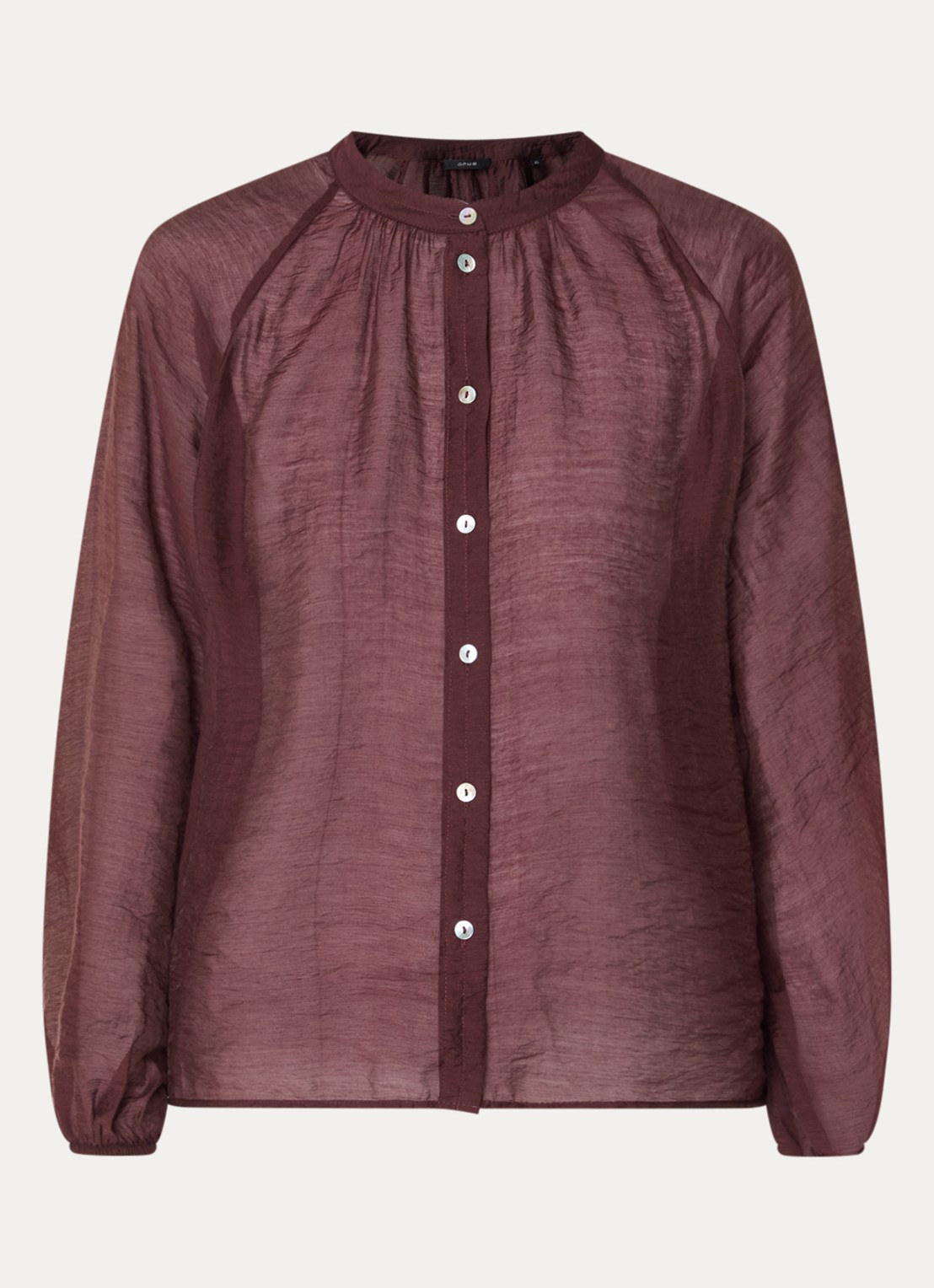 OPUS Fabrielle semi-transparante blouse met ballonmouw - voorkant kersenrood