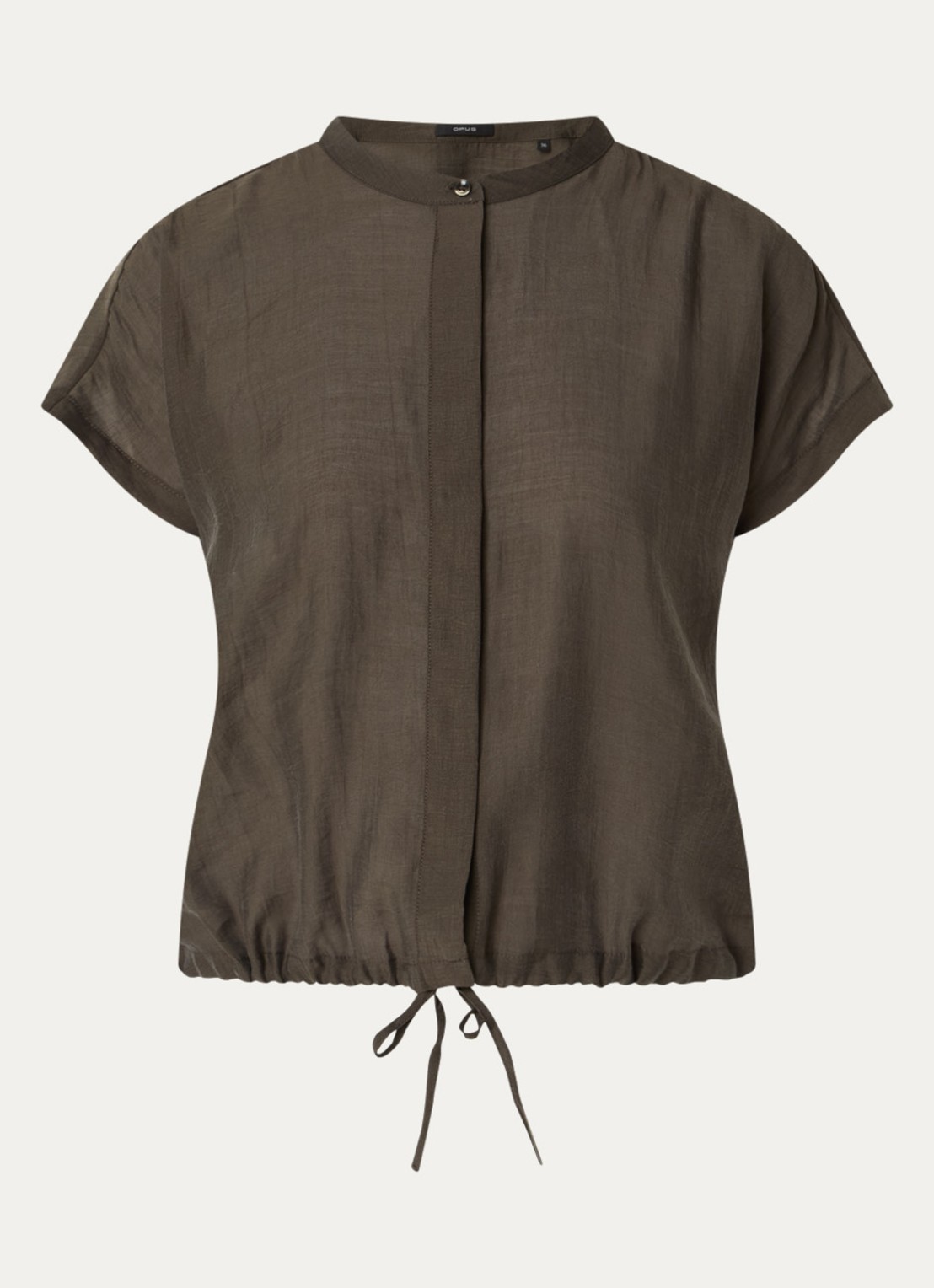 OPUS Fadell semi-transparante blouse met trekkoord - voorkant bronsgroen