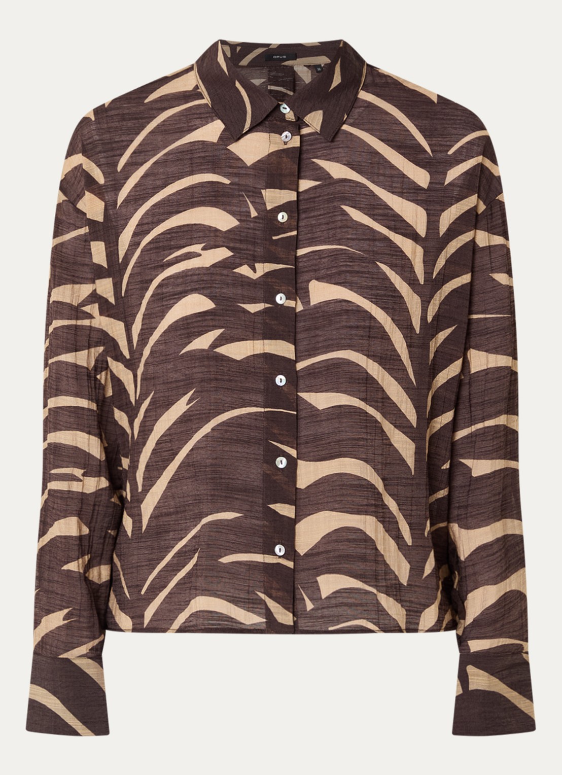 OPUS Fadena Leaves semi-transparante blouse met bladprint - voorkant 2 bruin