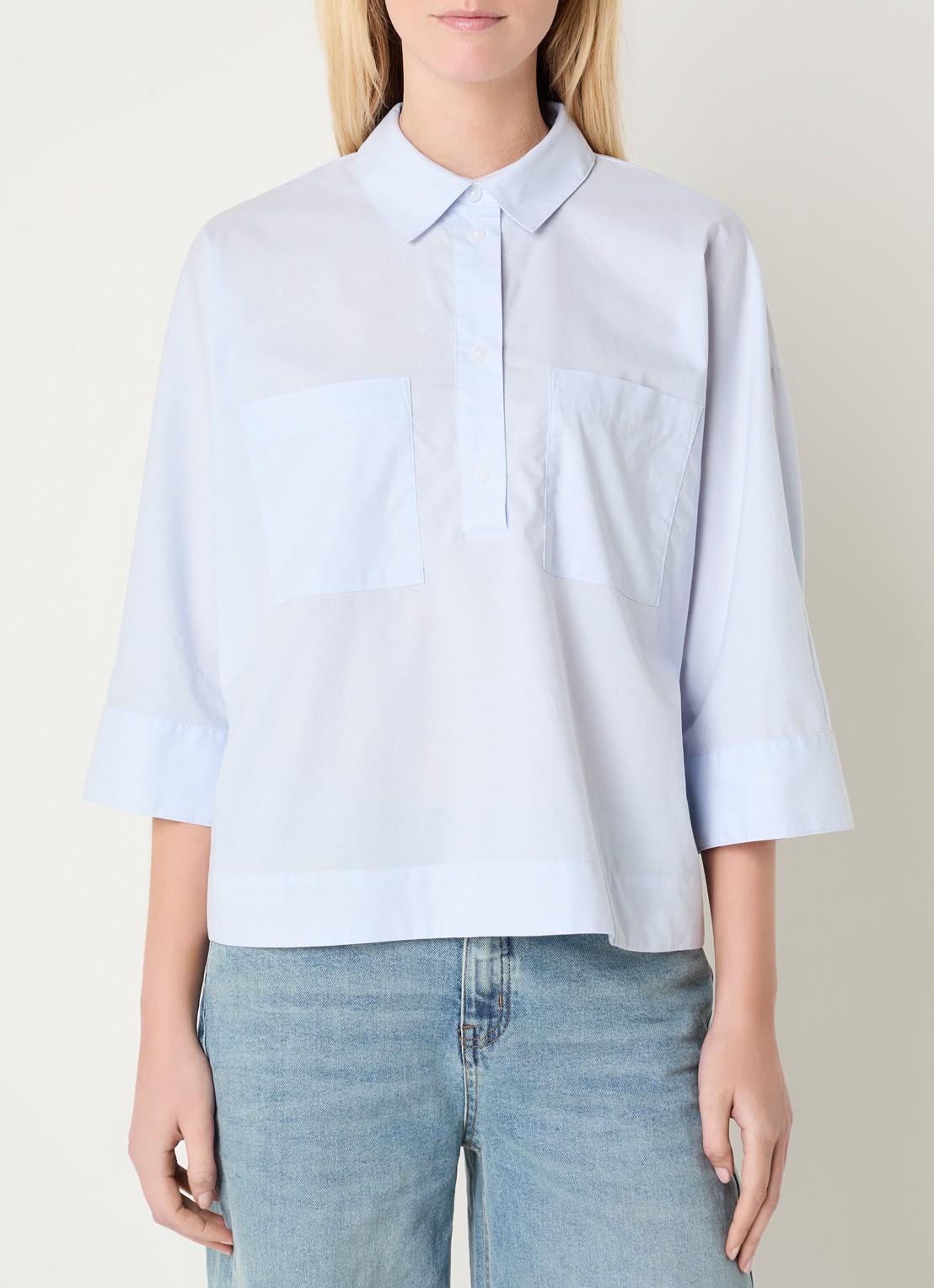 OPUS Fadessa blouse met kraag - detail 4 blauwgrijs