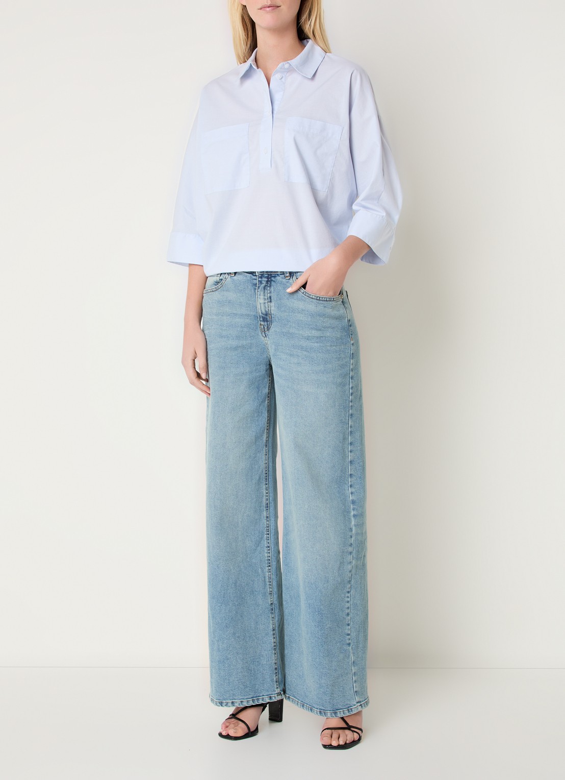 OPUS Fadessa blouse met kraag - voorkant 2 blauwgrijs