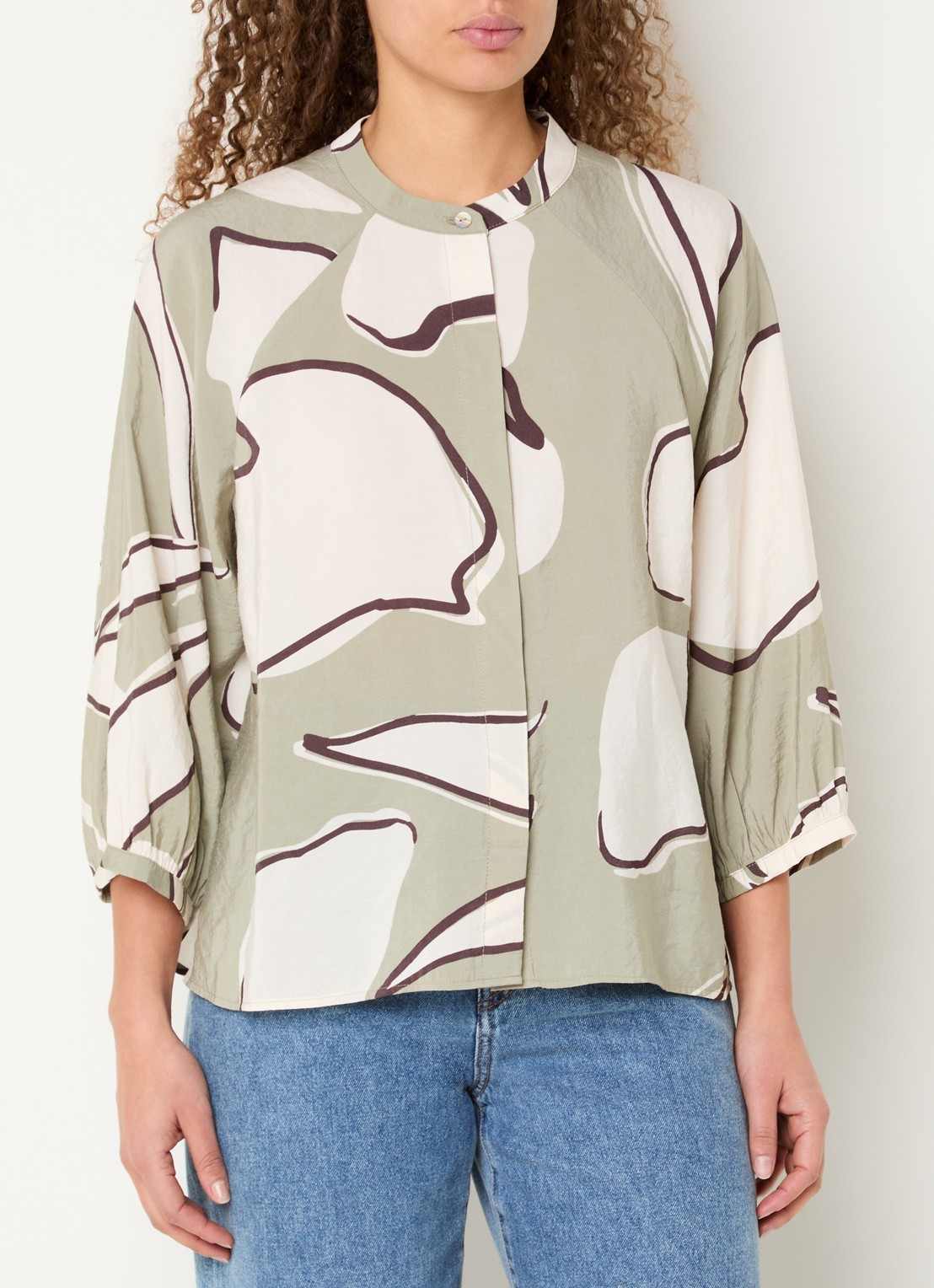 OPUS Faloom blouse met print - detail olijfgroen
