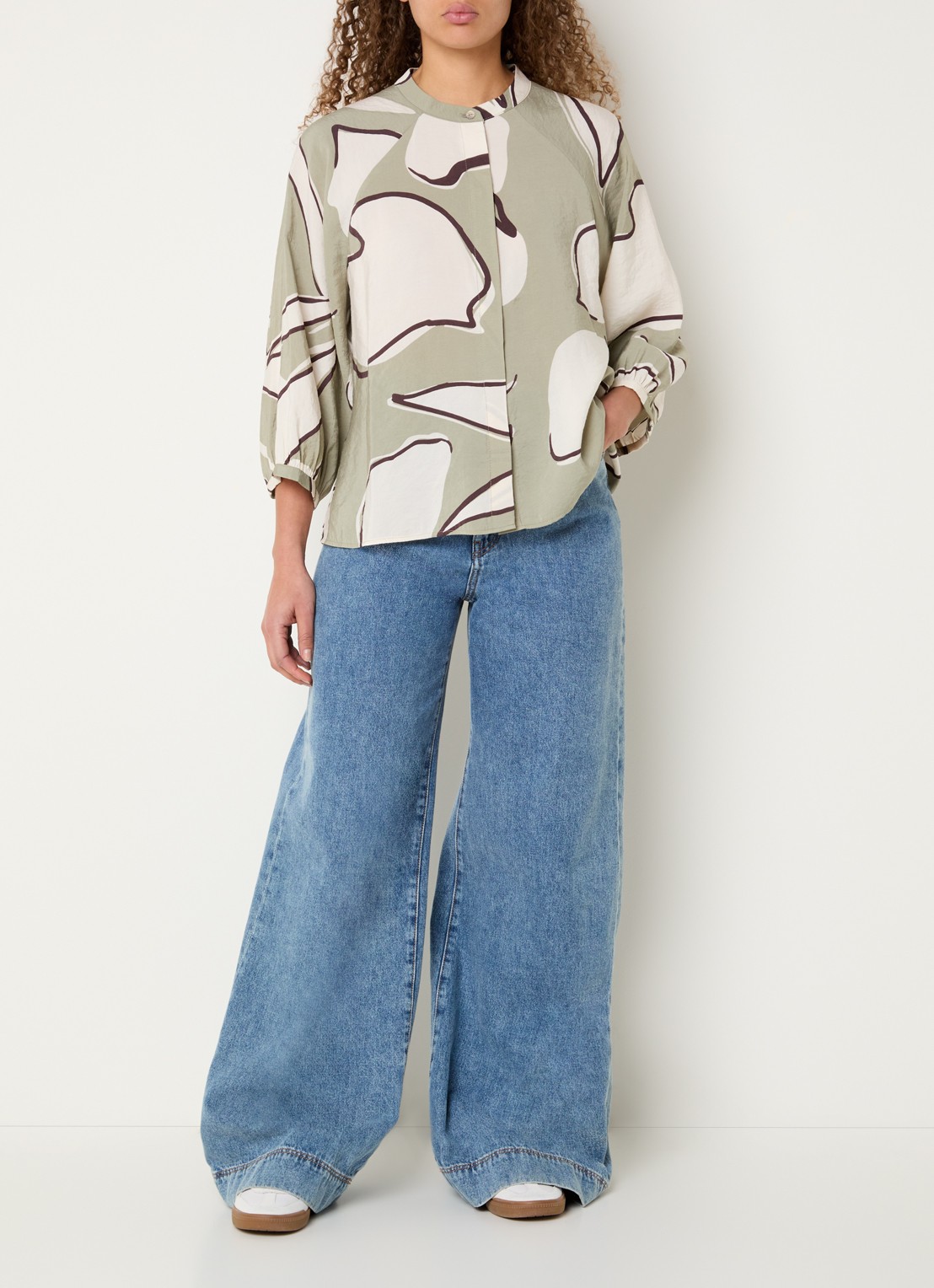 OPUS Faloom blouse met print - voorkant 4 olijfgroen