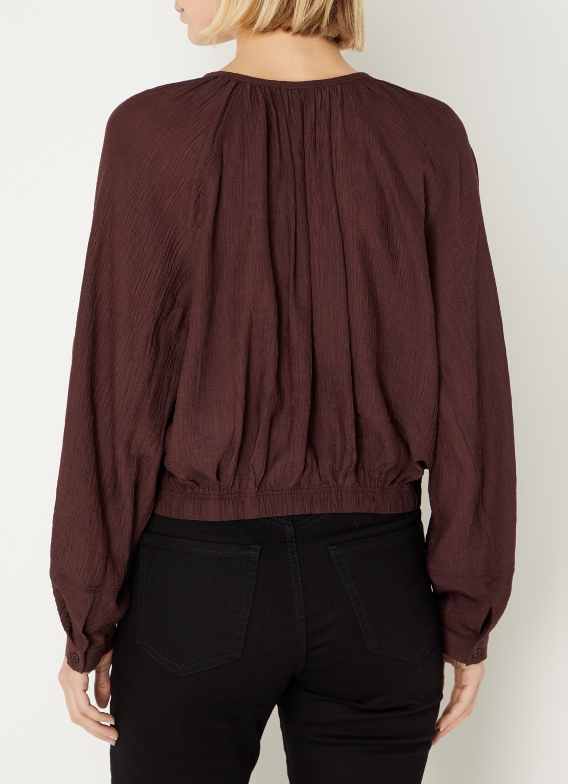 OPUS Faluna blouse met ronde hals - achterkant donkerbruin