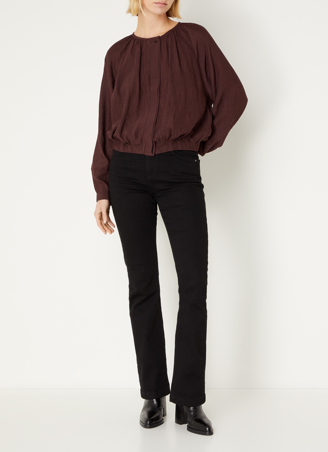 OPUS Faluna blouse met ronde hals - voorkant 4 donkerbruin