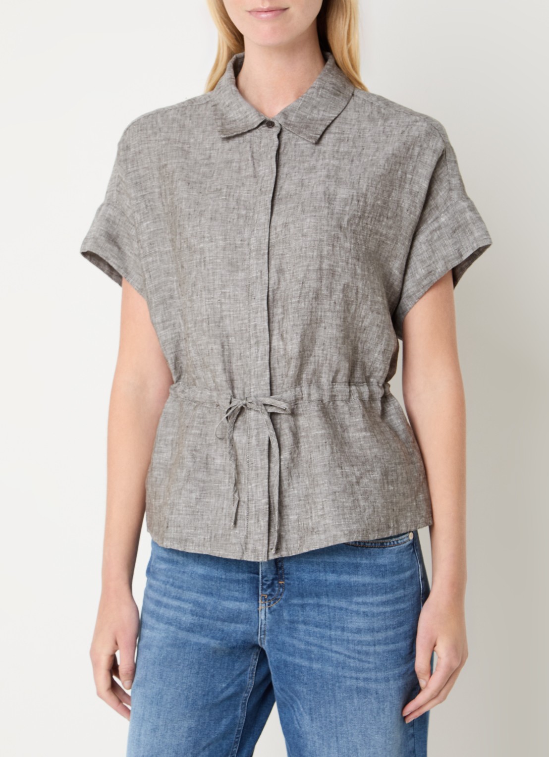 OPUS Faluri blouse van linnen met splitten  - detail grijsmele