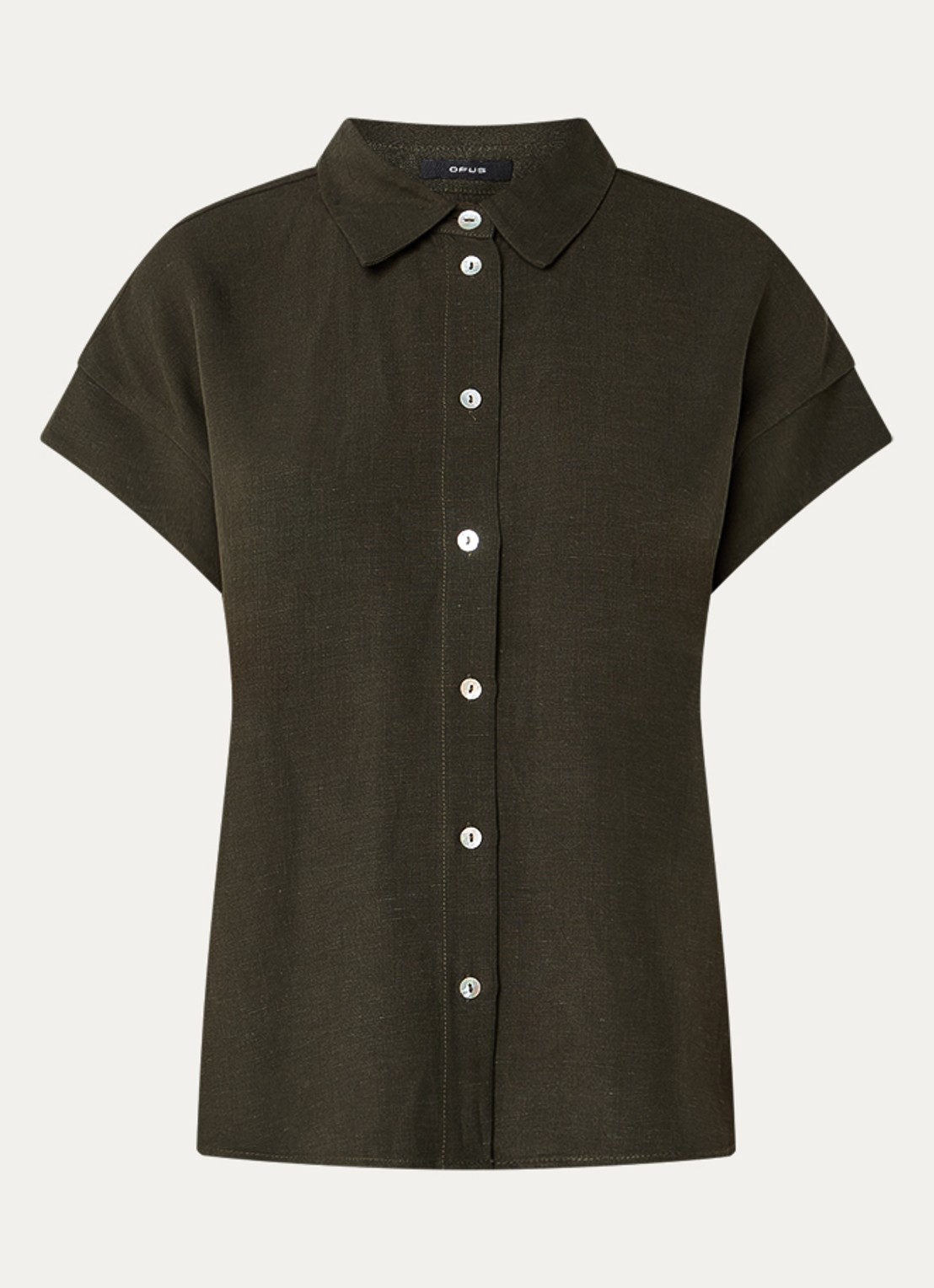 OPUS Falvia blouse in linnenblend - voorkant 3 bronsgroen