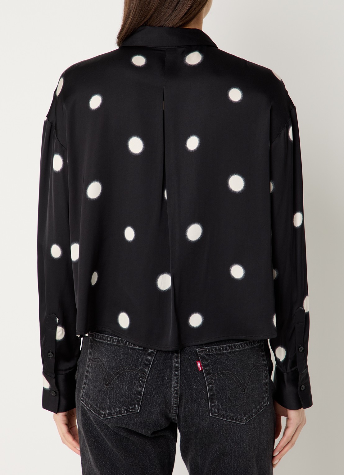 OPUS Famena blouse van satijn met stippenprint - achterkant 4 zwart