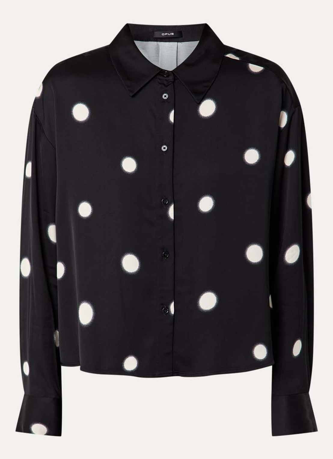OPUS Famena blouse van satijn met stippenprint - voorkant zwart