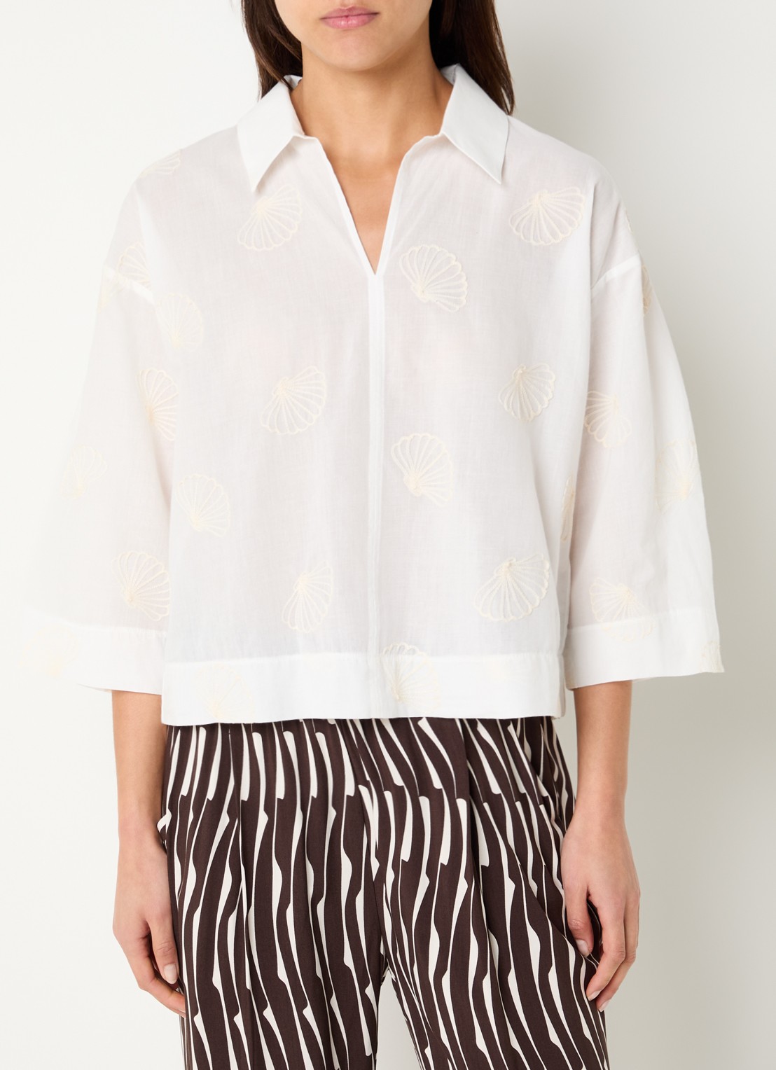 OPUS Famoni blouse met broderie  - detail wit