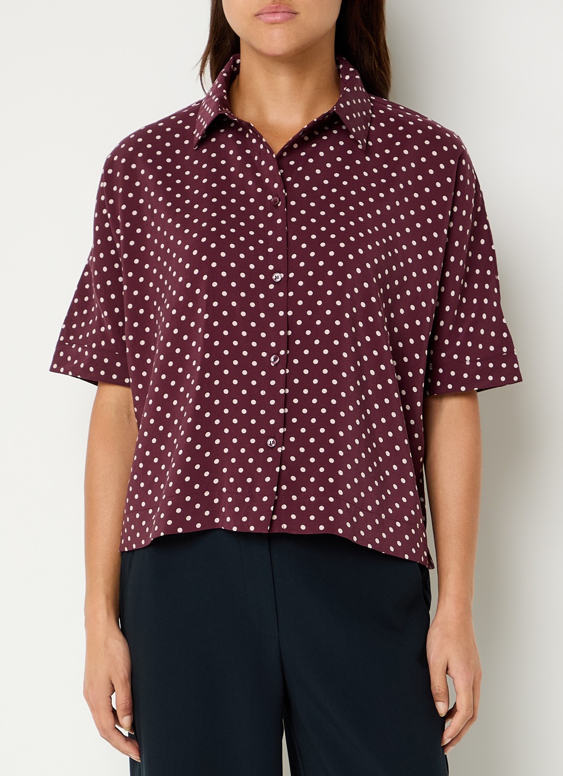OPUS Farise blouse met stippenprint - detail kersenrood