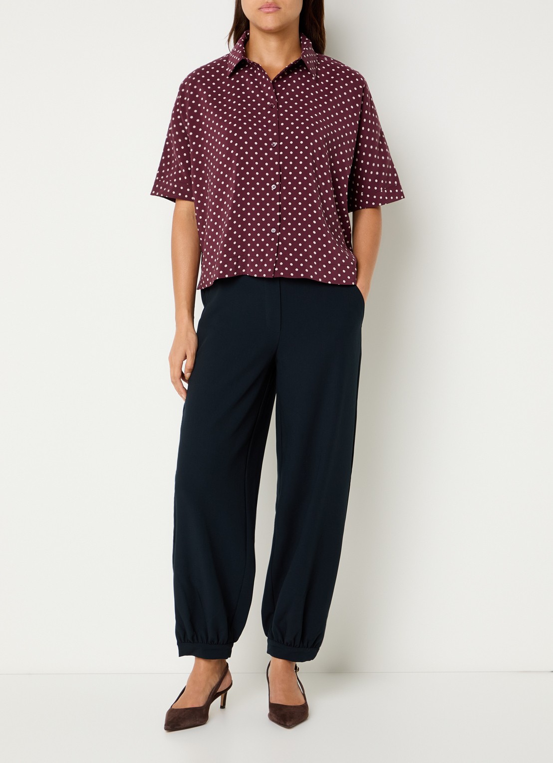 OPUS Farise blouse met stippenprint - voorkant 4 kersenrood